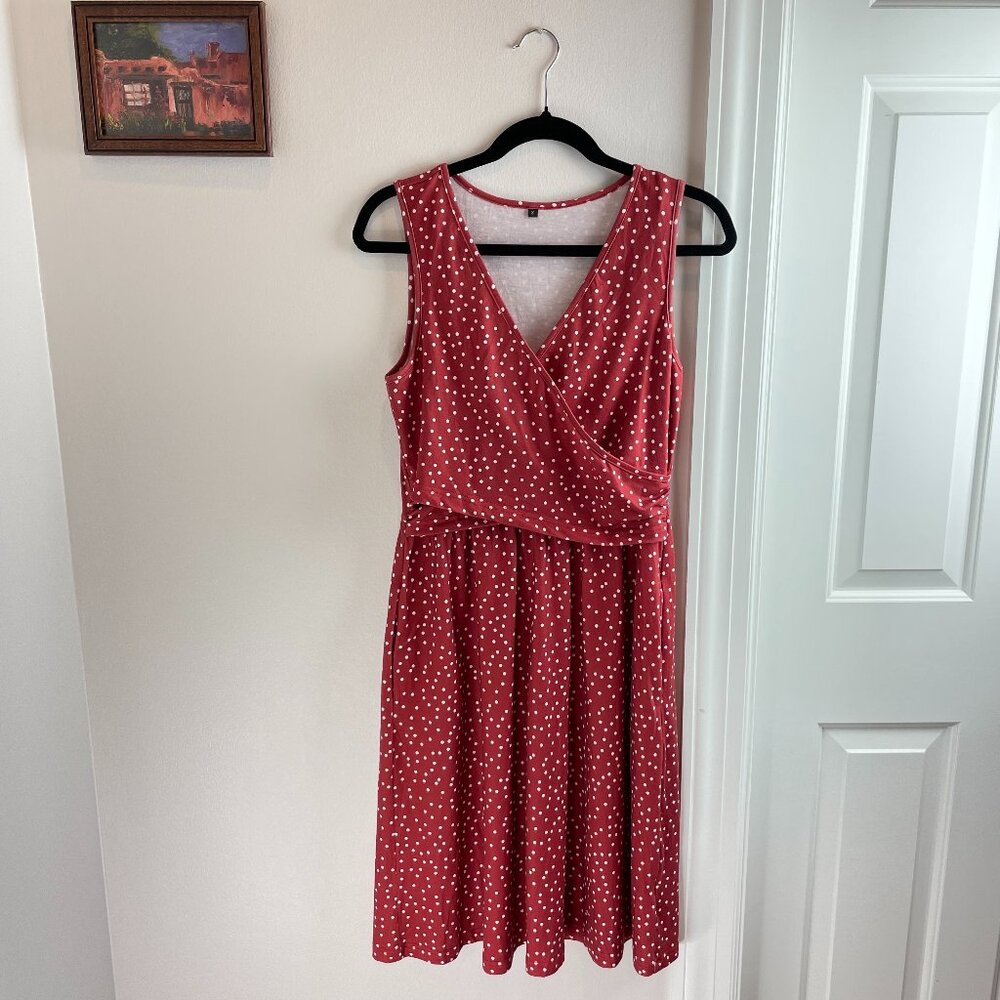 Nursing & Maternity Sundress - Red Polkadot Wrap V-Neck Midi Dress